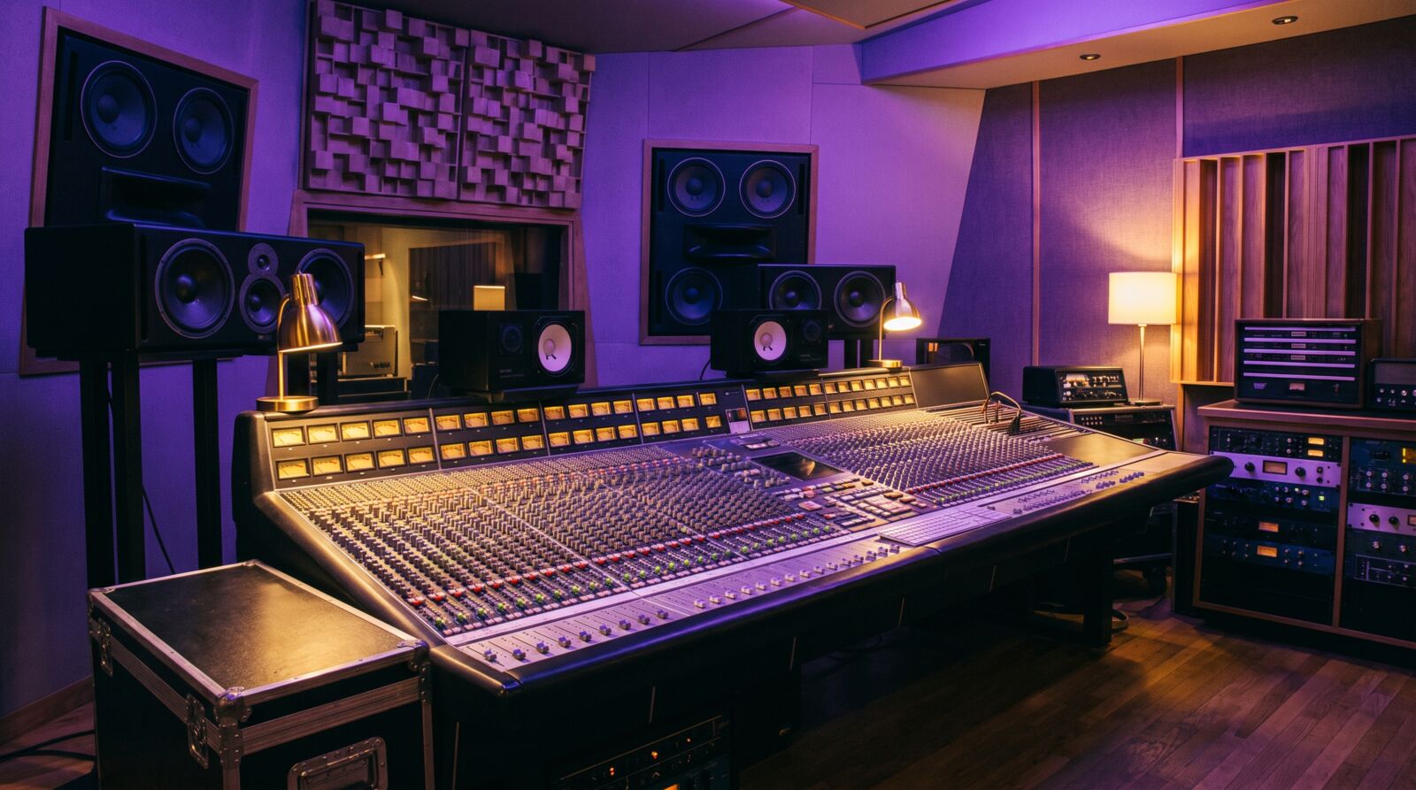 Audio console in a recording studio